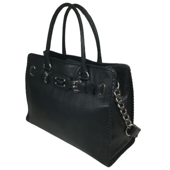 Michael Kors Hamilton Est. 1981 Black Leather Shoulder Satchel Tote Bag Purse - Picture 3 of 16